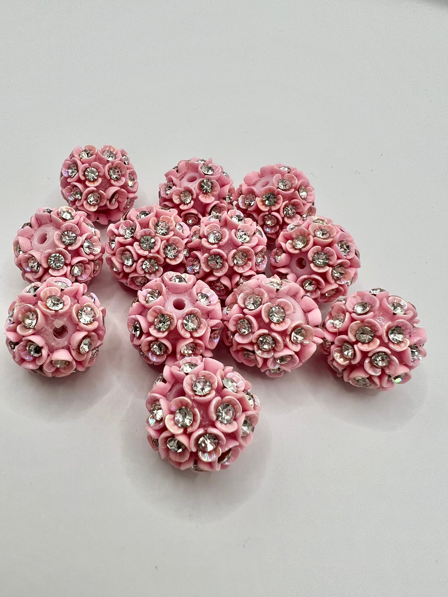 Pink Flower Rhinestone Beads