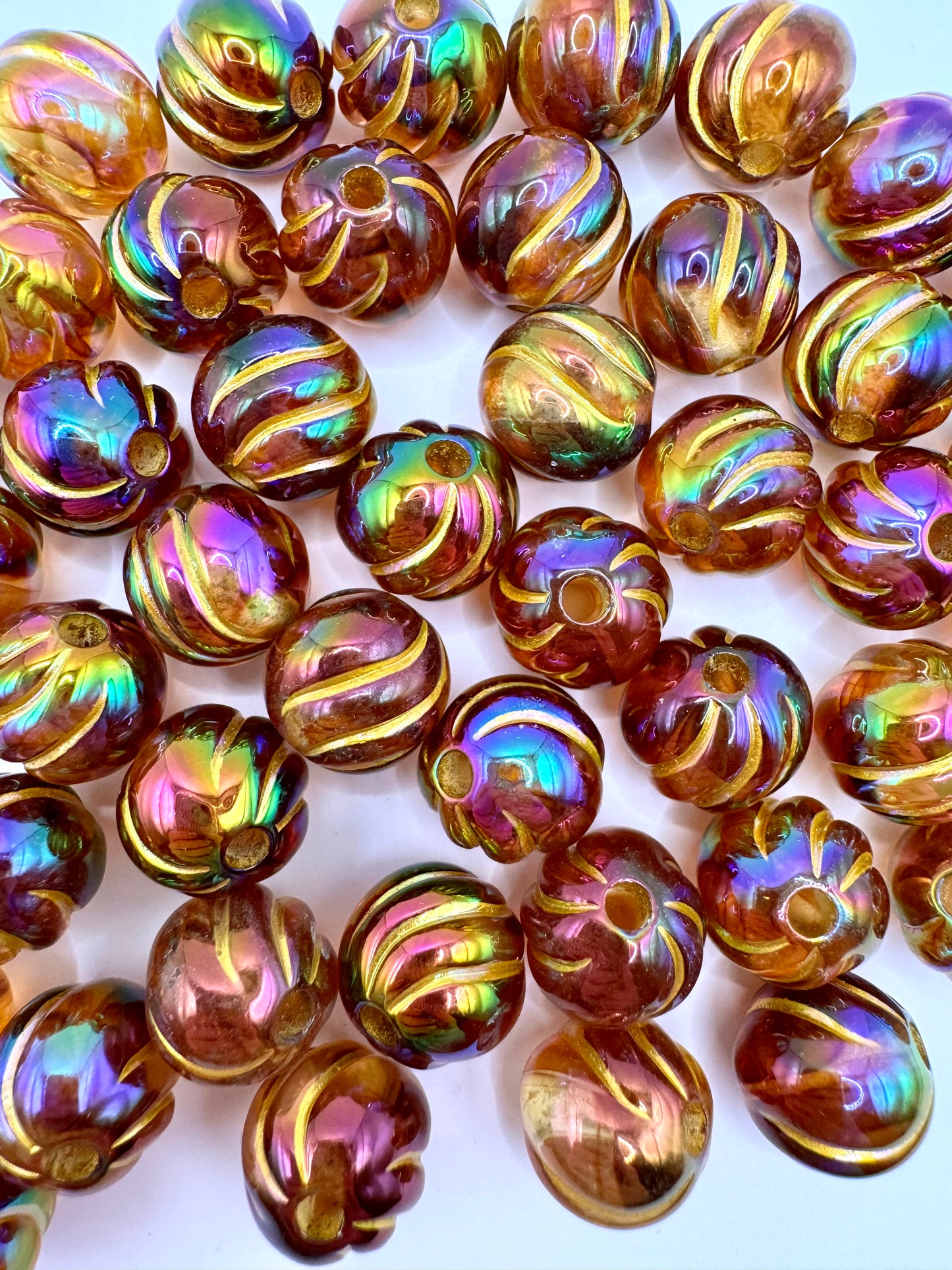 14mm Brown Iridescent Bead With Gold Trim