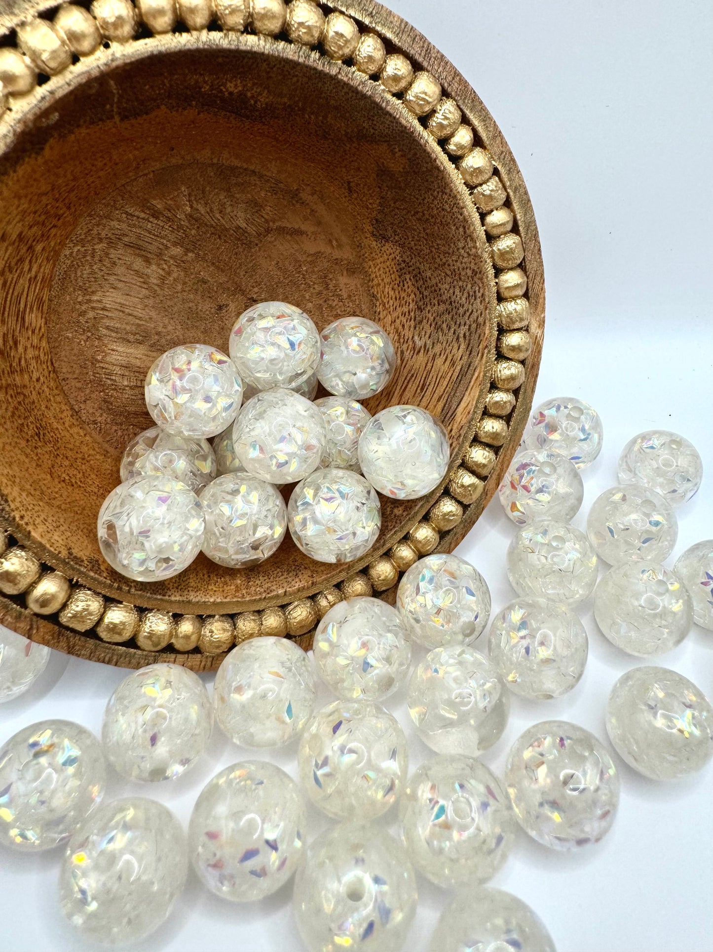 16mm Clear Iridescent Confetti Bead