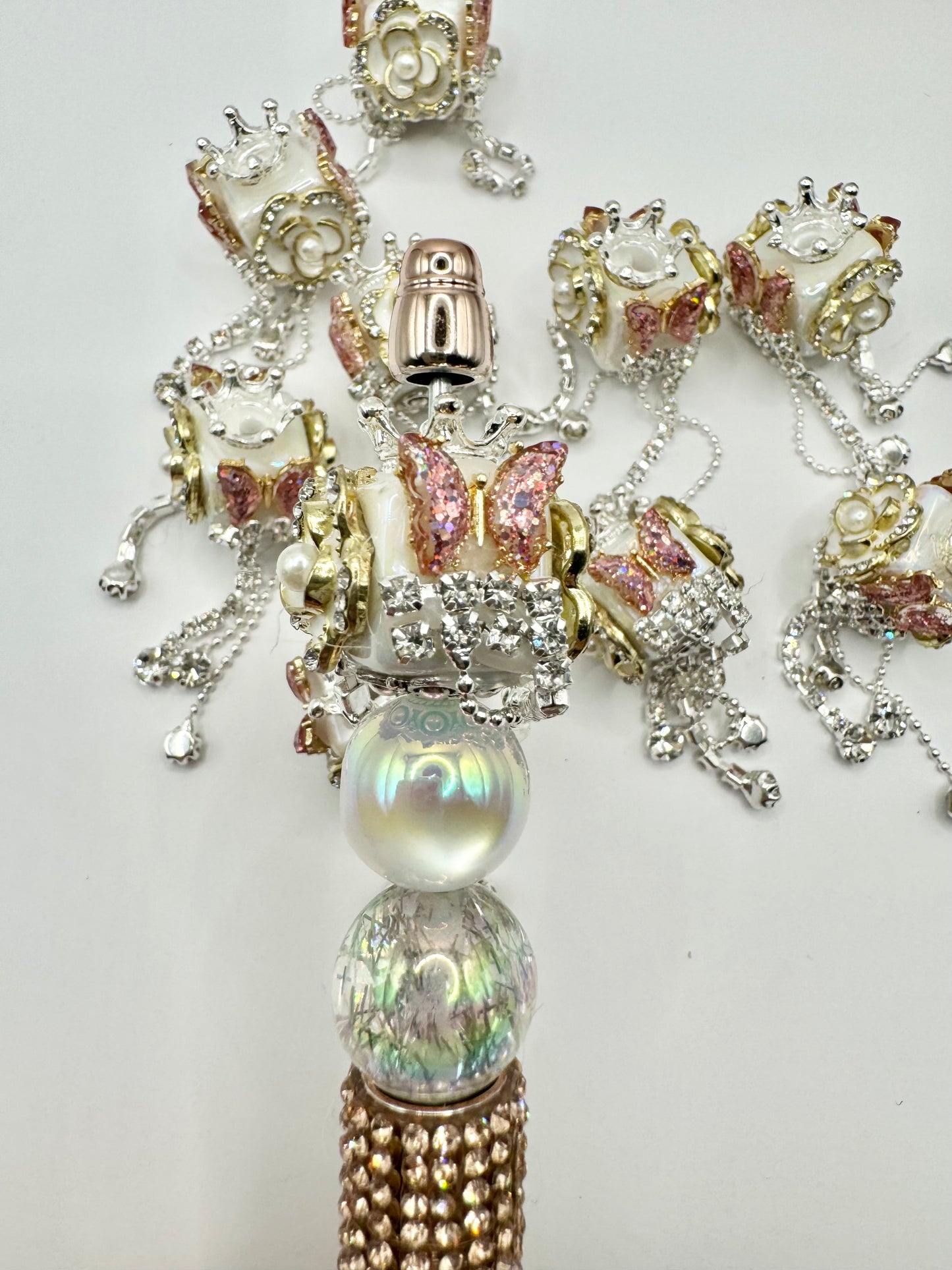 Rhinestone Embellished Butterfly and Flower Cube