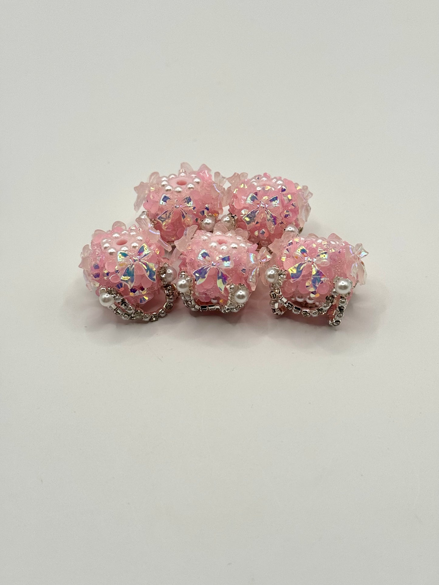 Pink Embellished Bead with Butterflies and Pearls