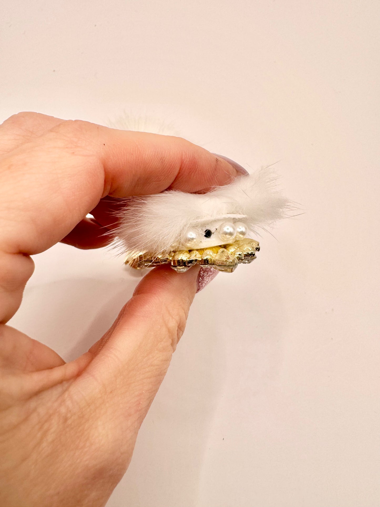 Rhinestone Bead with White Pompom