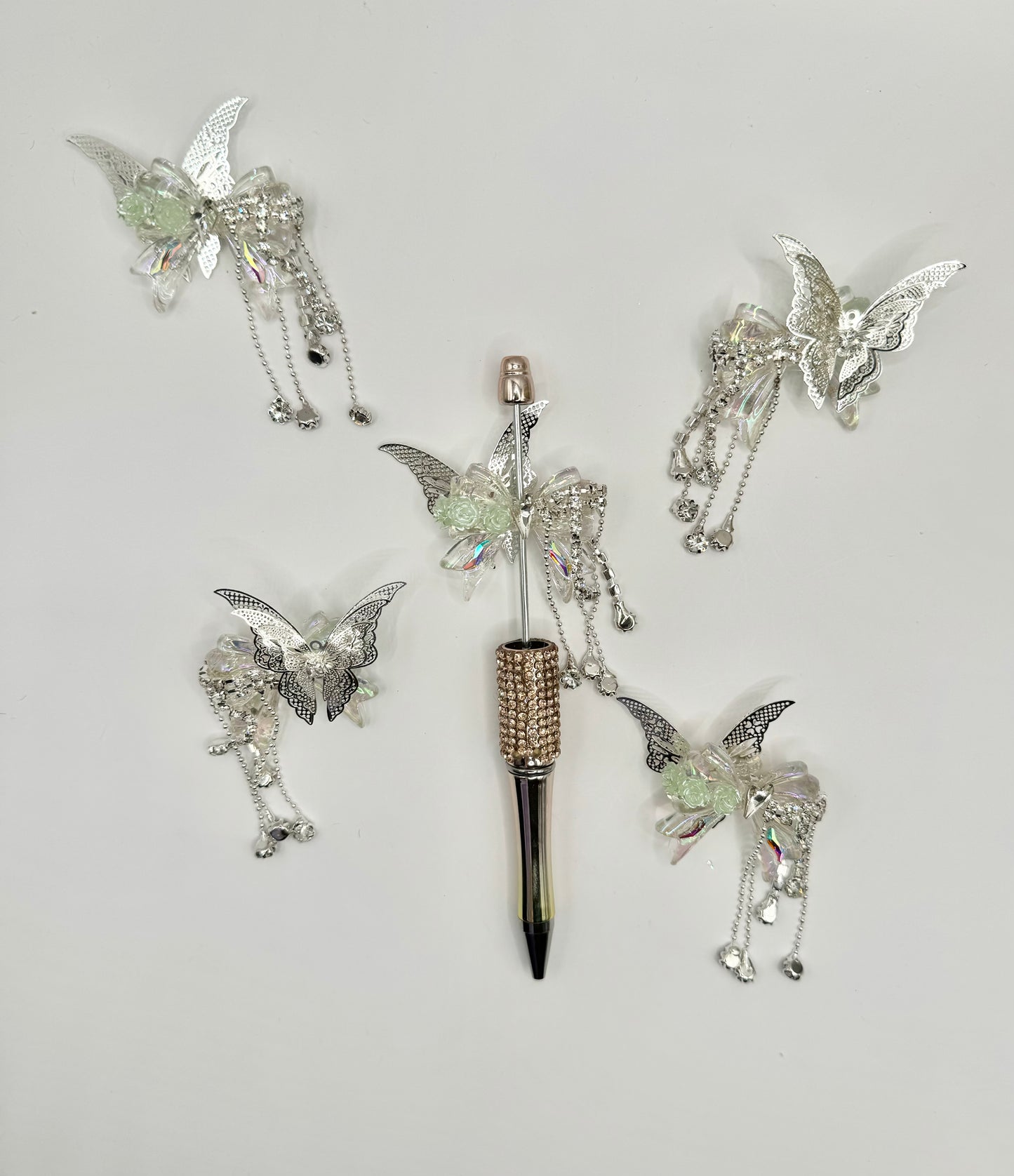 Clear Bow with Silver Butterfly