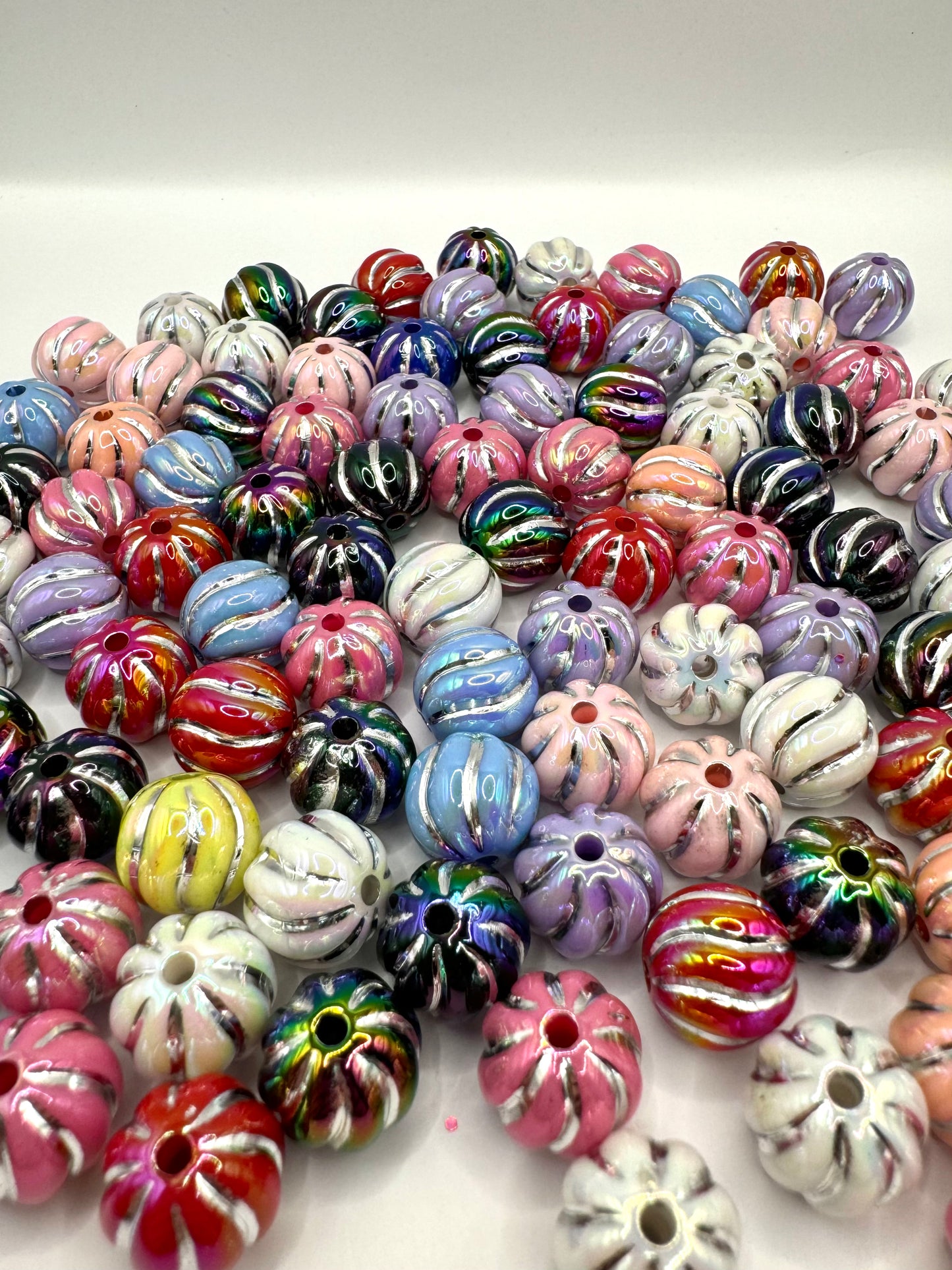 14mm Mix Color Iridescent Bead with Silver Stripe