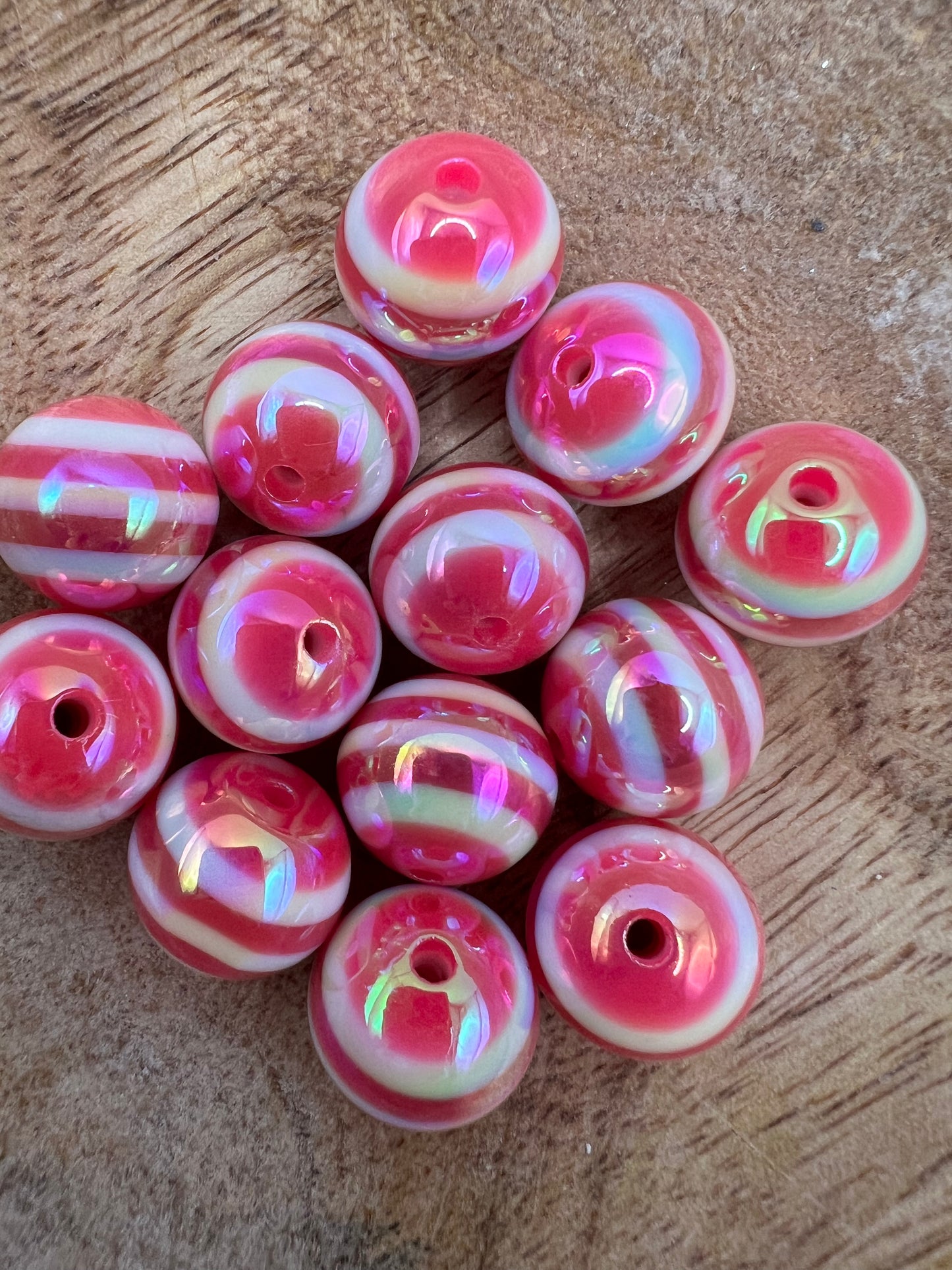 Pink and White Stripe Bead