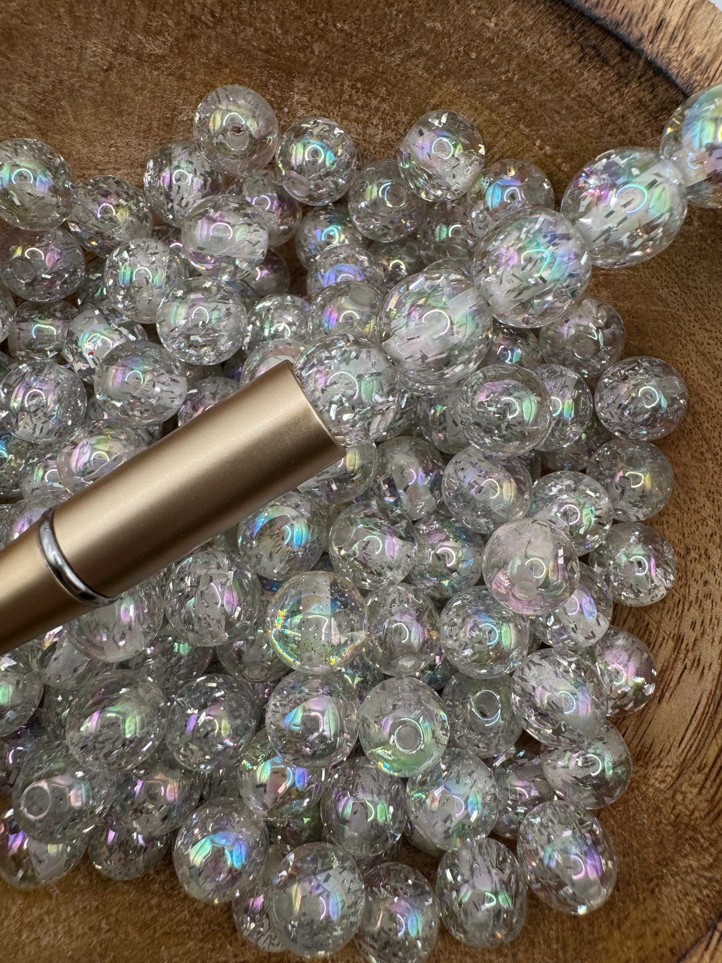 12mm Clear with Silver Confetti Beads