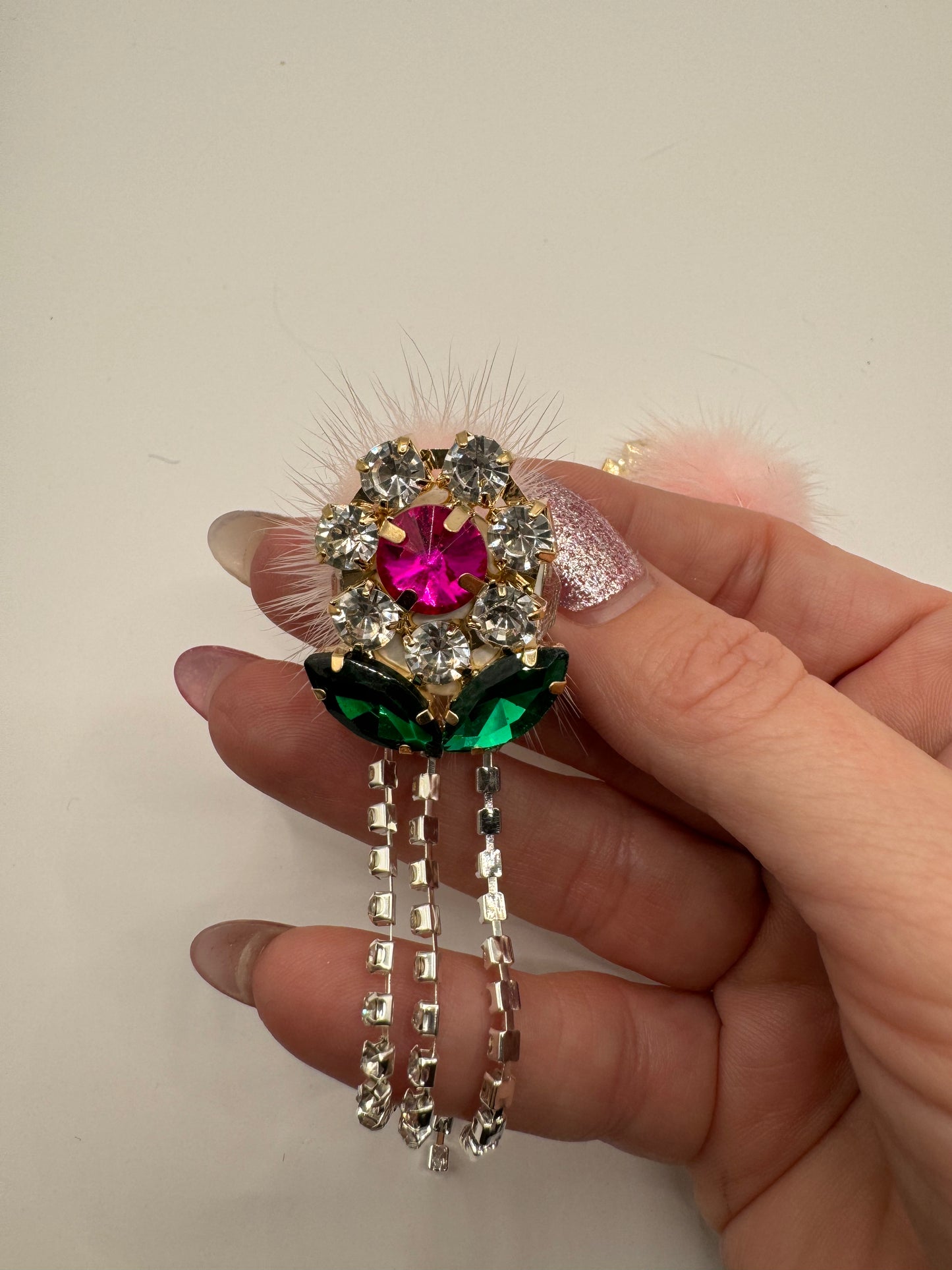 Rhinestone Flower Bead with Pompom
