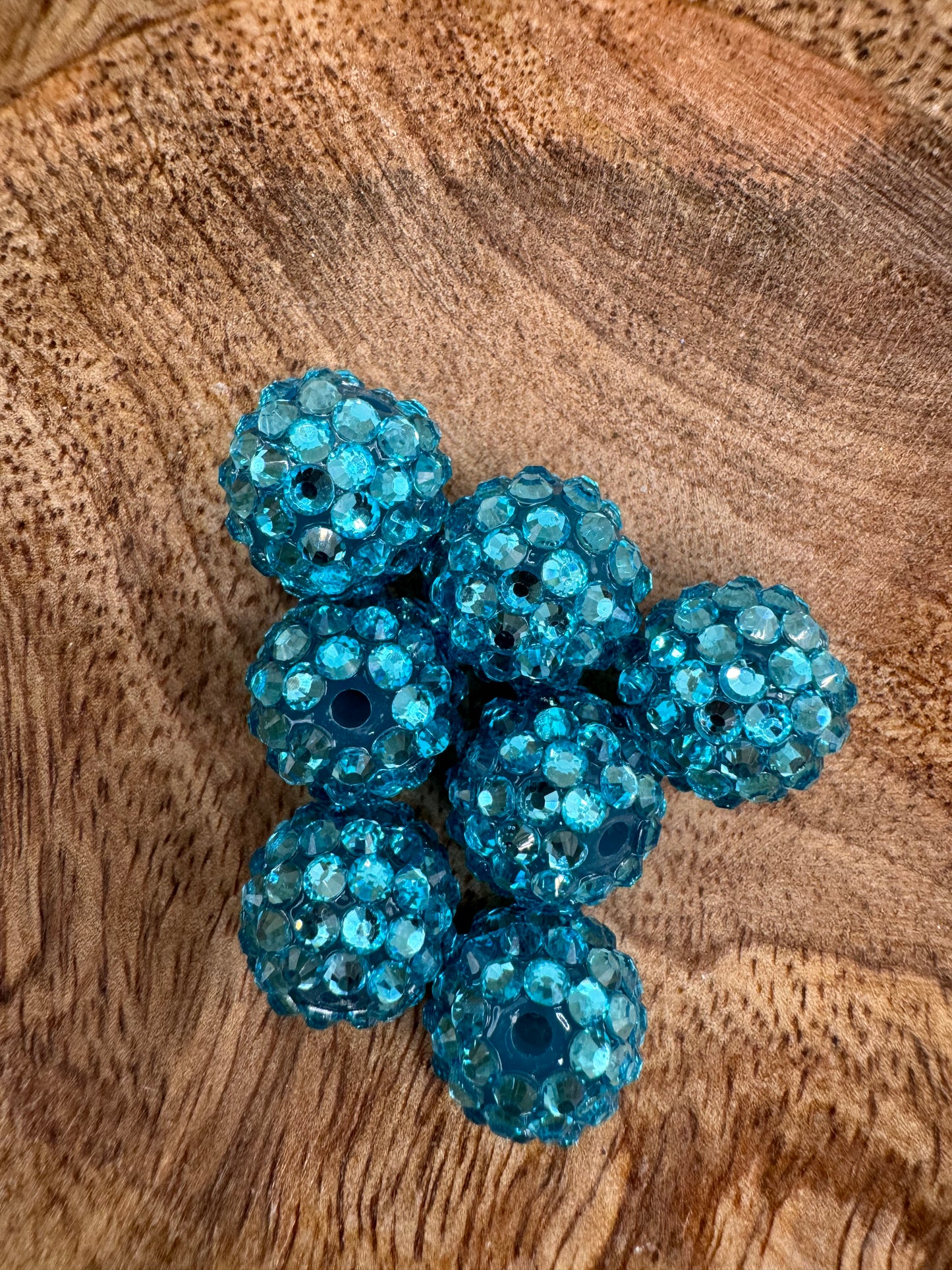 15mm Acrylic Teal Rhinestone Bead