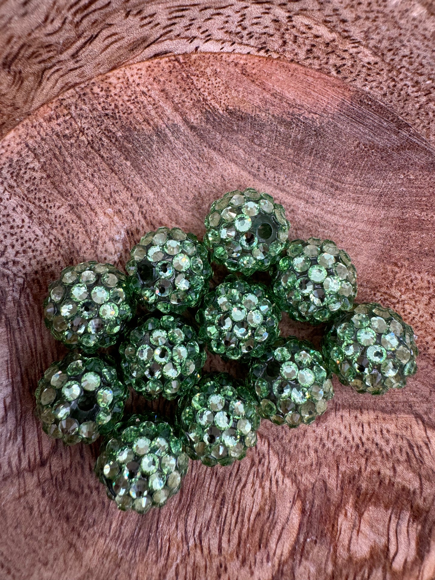 15mm Acrylic Light Green Rhinestone Bead