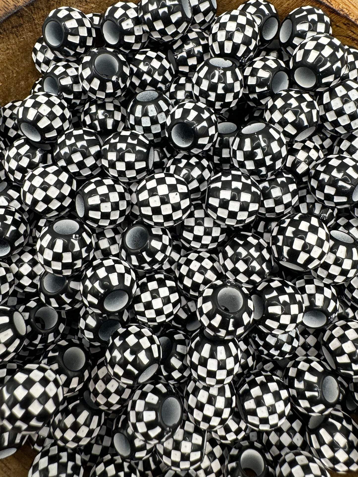 10mm Checkered Wood Bead