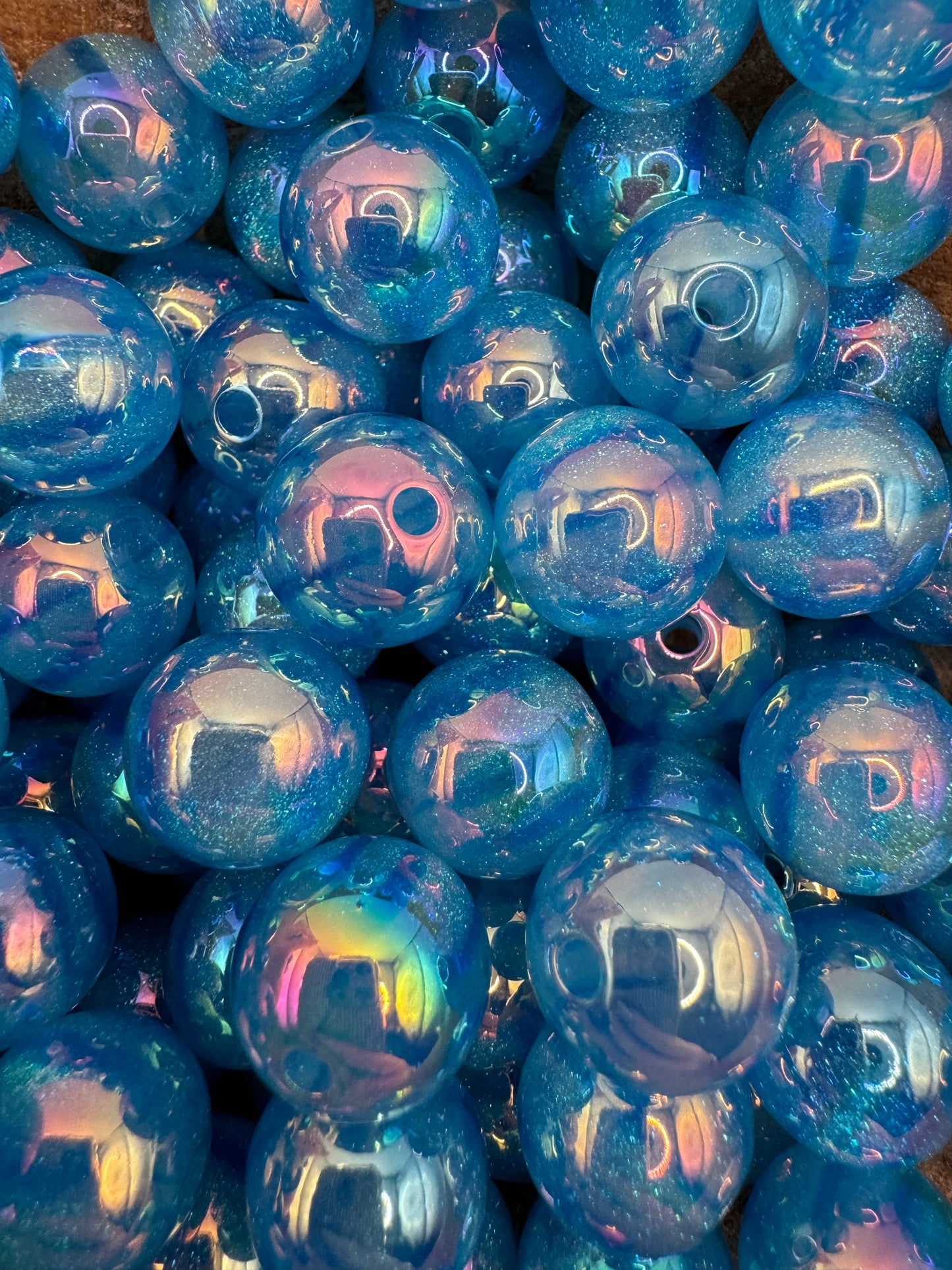 16mm Blue Glitter Bead