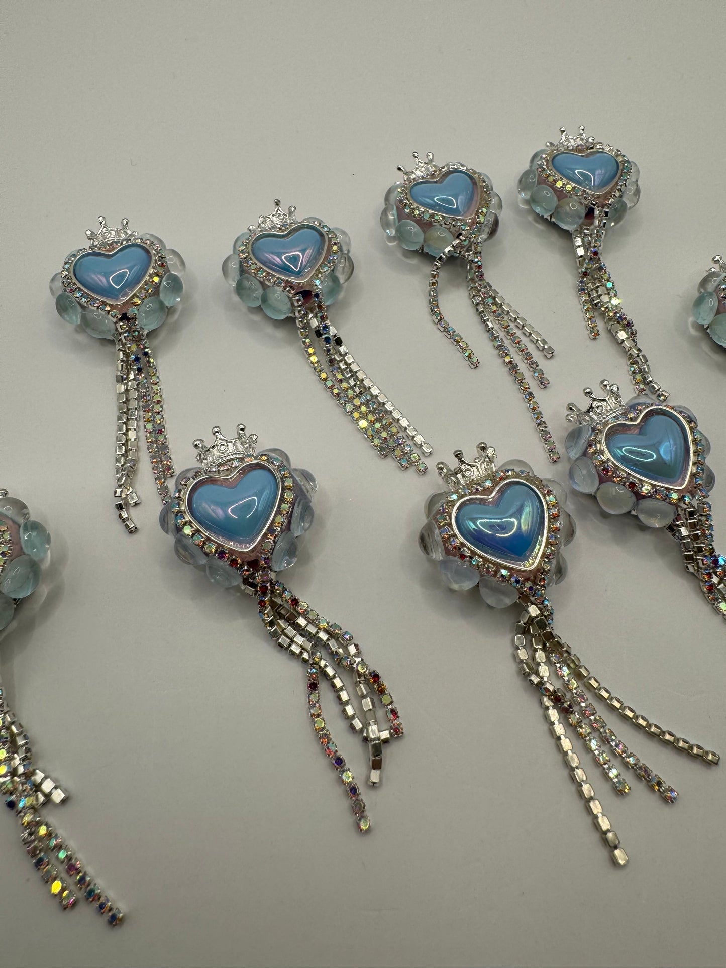 Blue Heart with Crown and Rhinestones