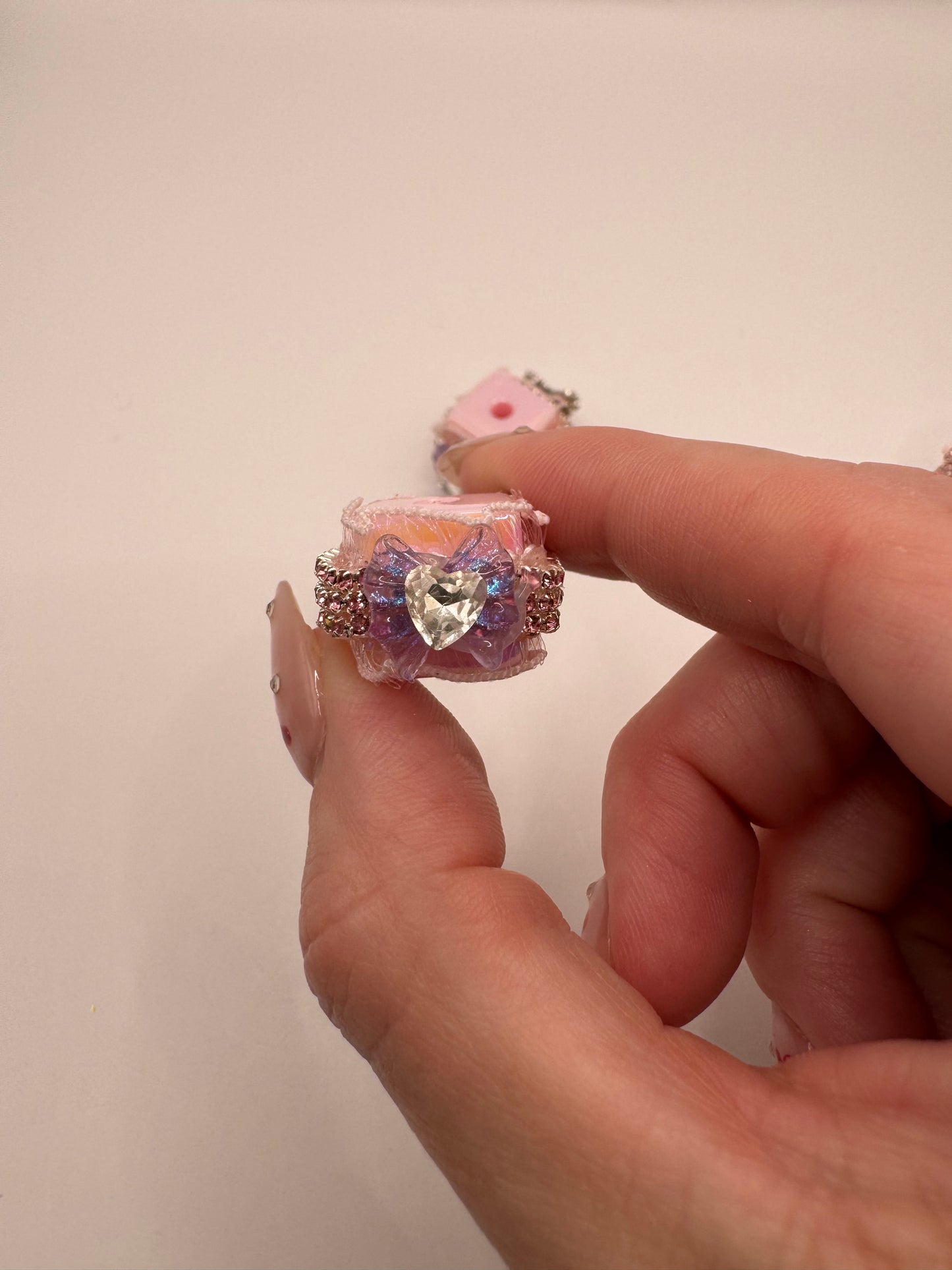 Pink Cube wrapped in Lace Embellishments