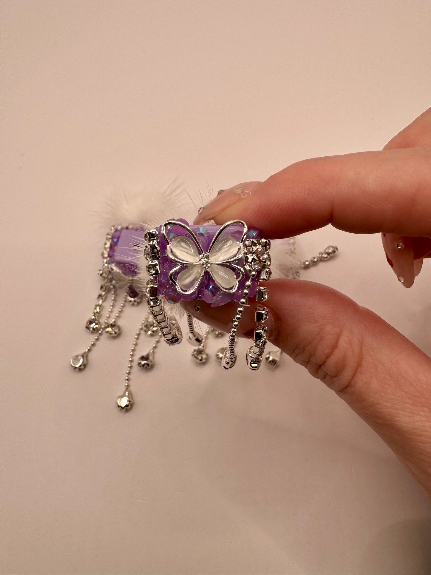 Purple Cube with White Pompom and Embellsihments