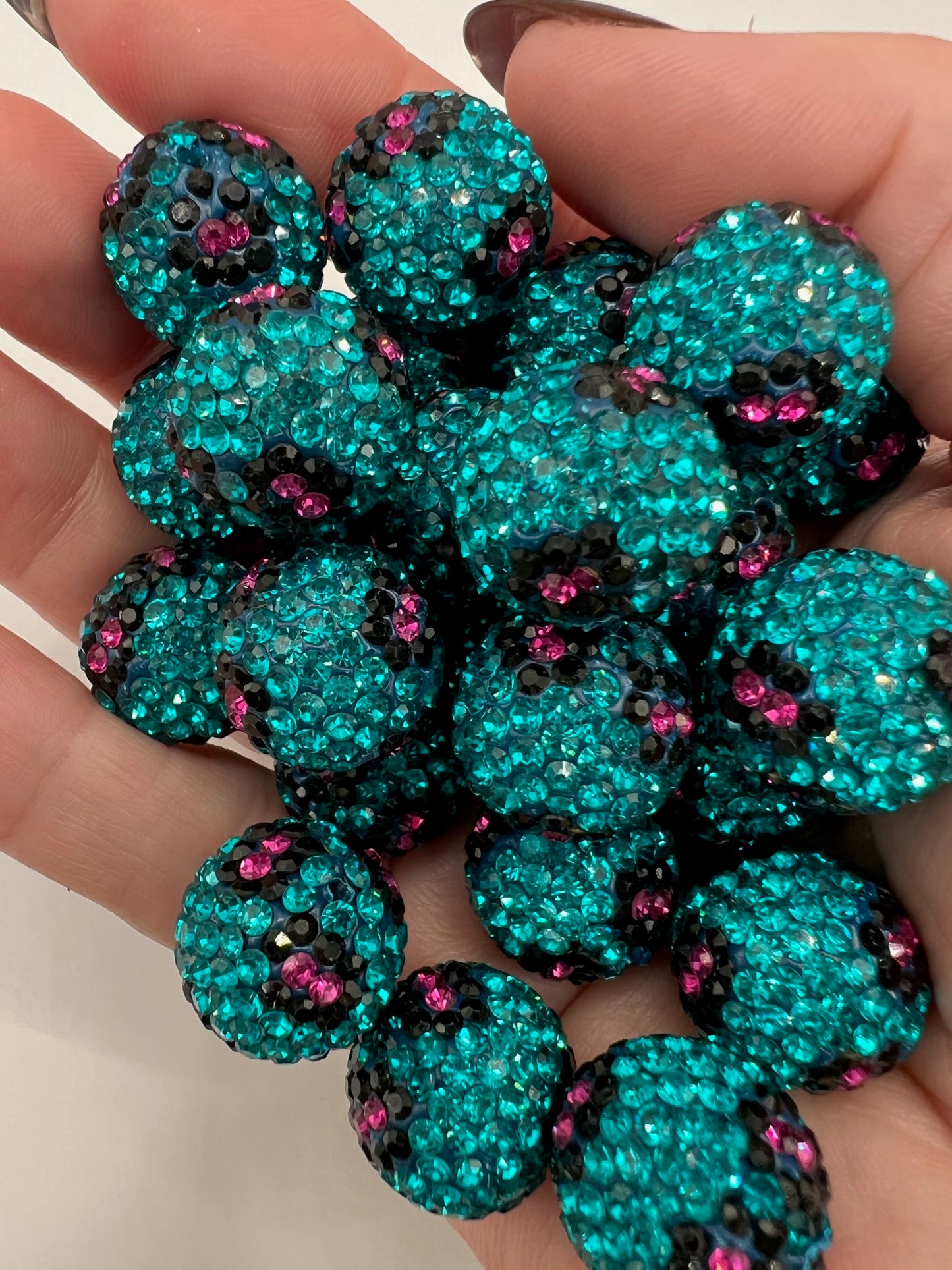 Teal with Purple Spot Rhinestone Beads