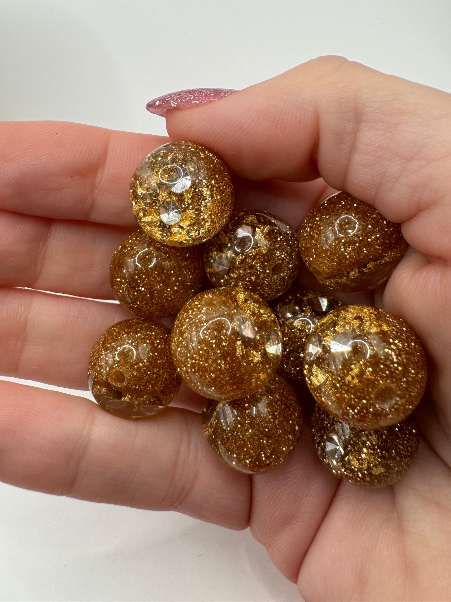 16mm Brown and Gold Glitter Beads