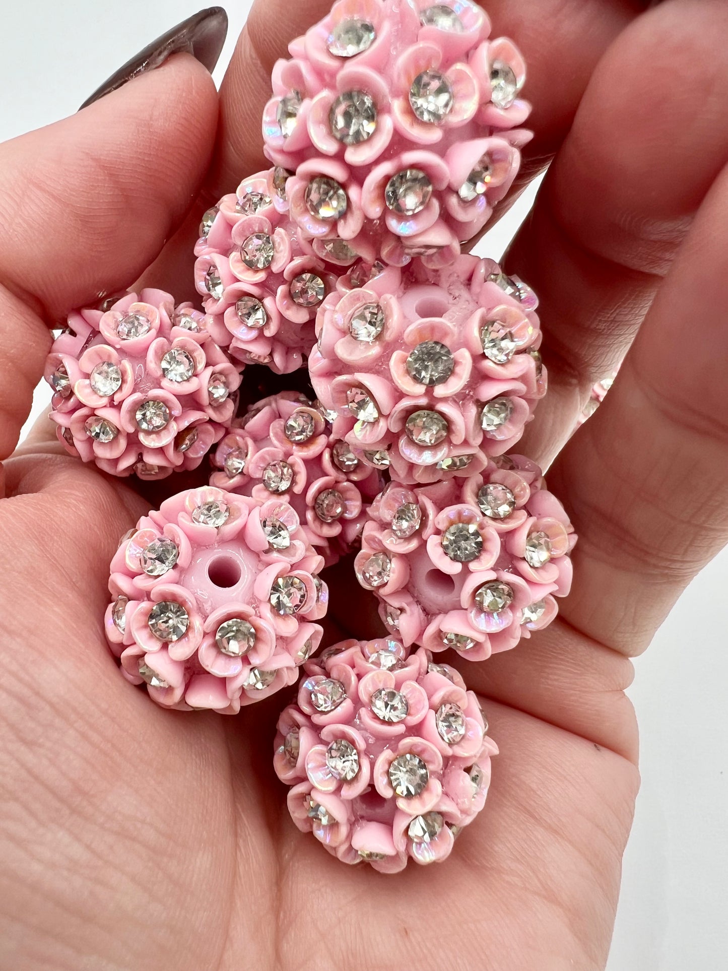 Pink Flower Rhinestone Beads