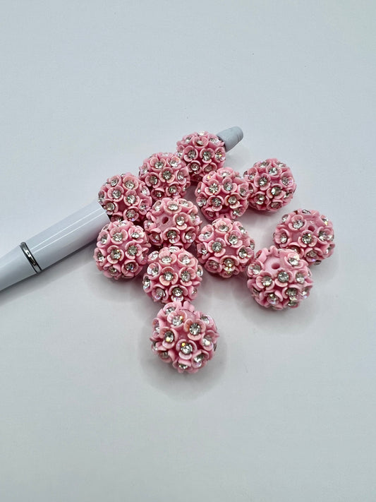 Pink Flower Rhinestone Beads