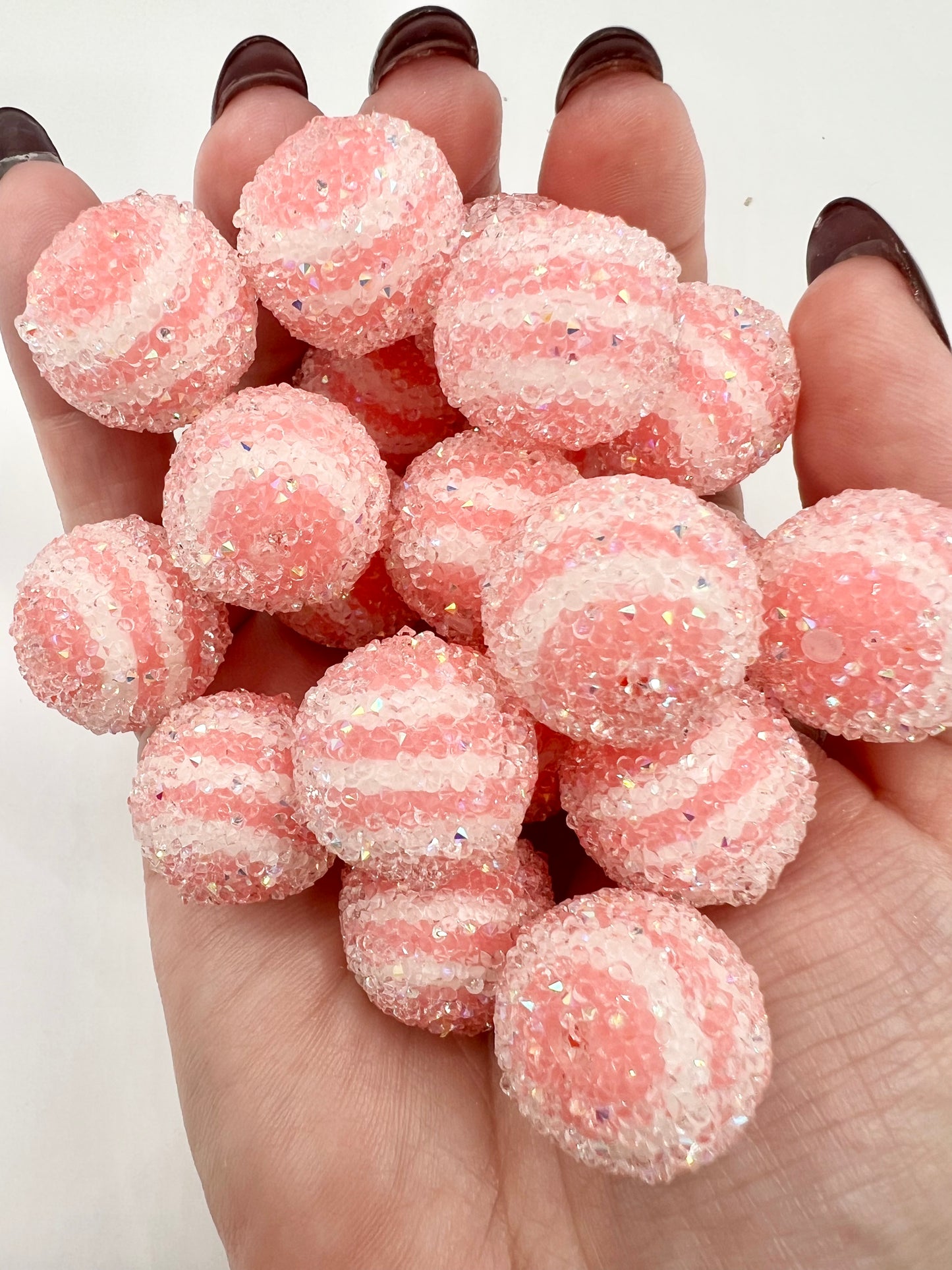 Pink Stripe 18mm Sugar Beads