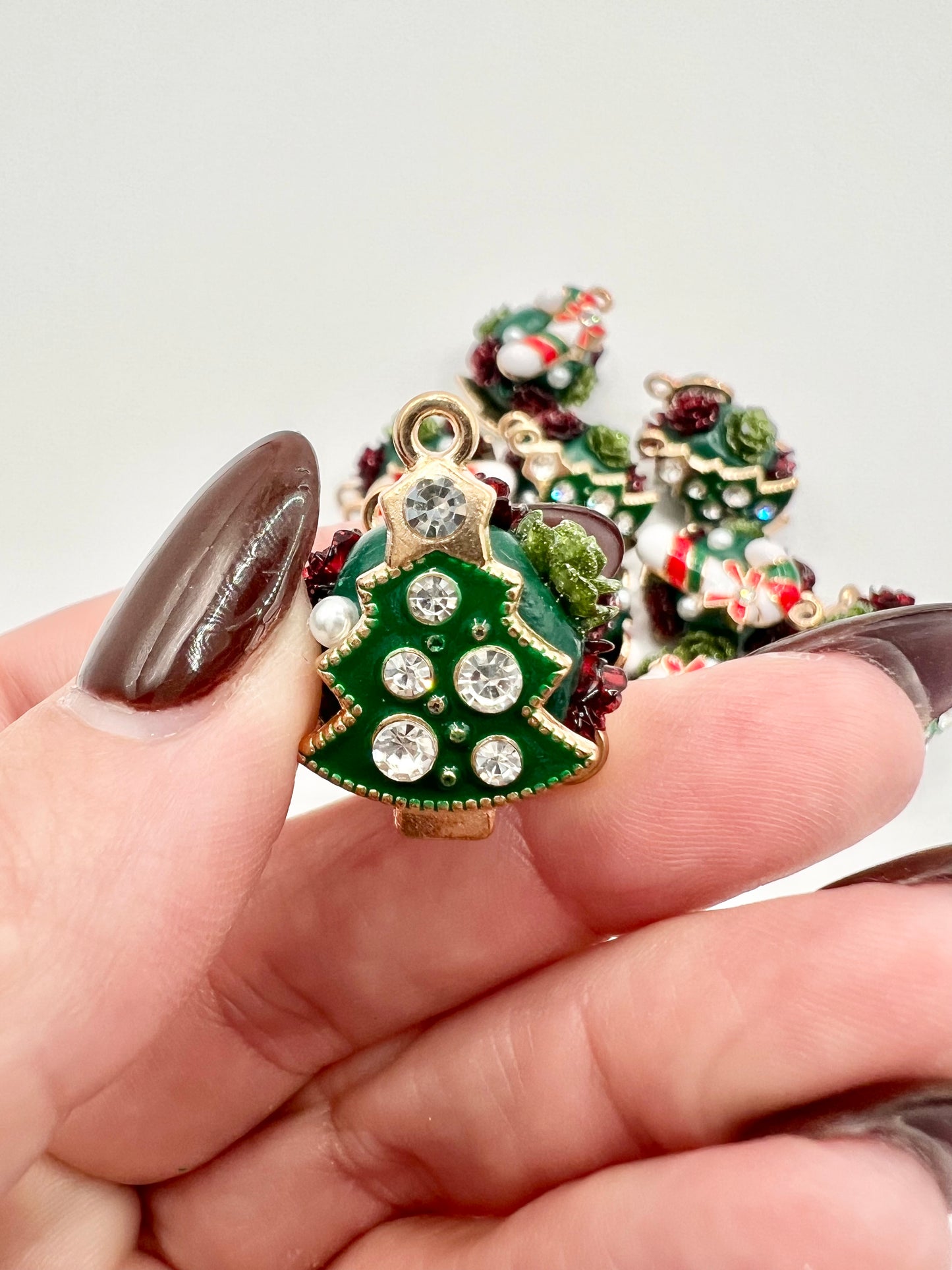 Green Candy Cane and Christmas Tree Bead