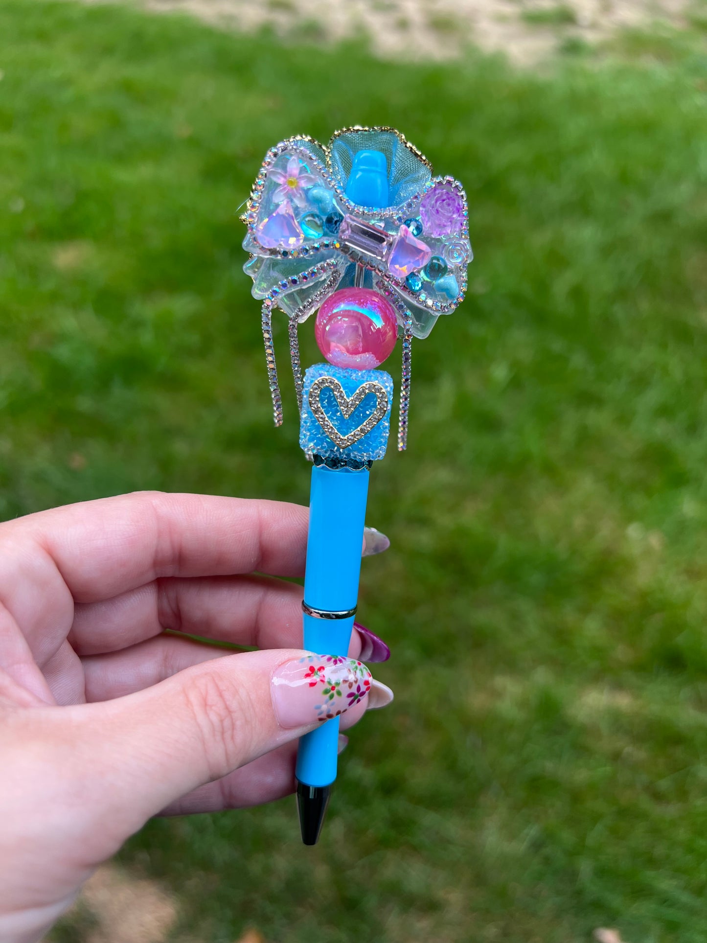 Blue Bow Keychain and Pen