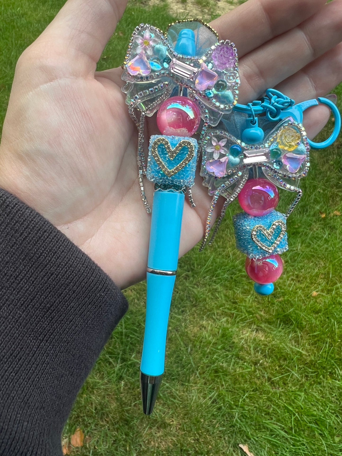 Blue Bow Keychain and Pen