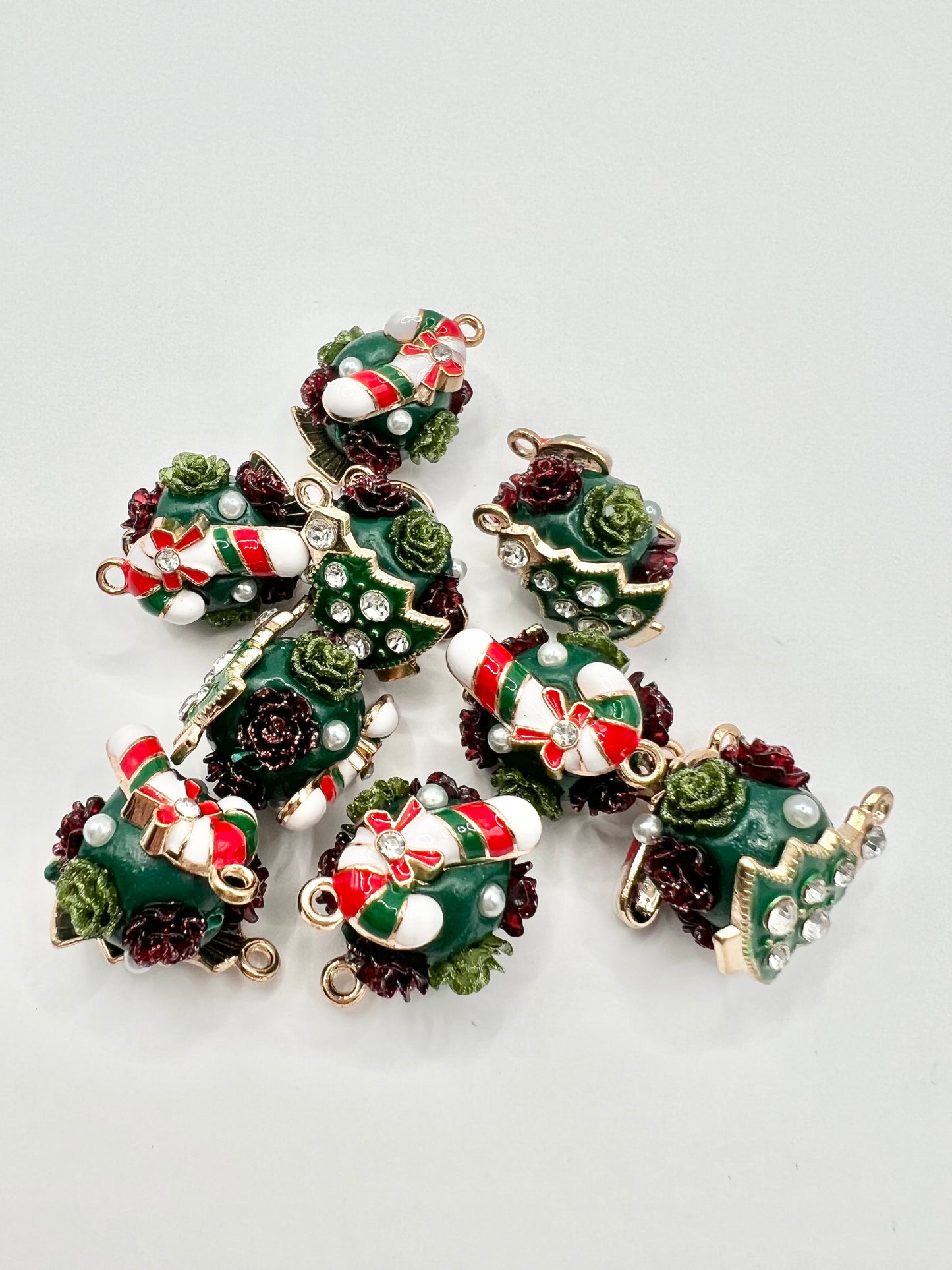 Green Candy Cane and Christmas Tree Bead