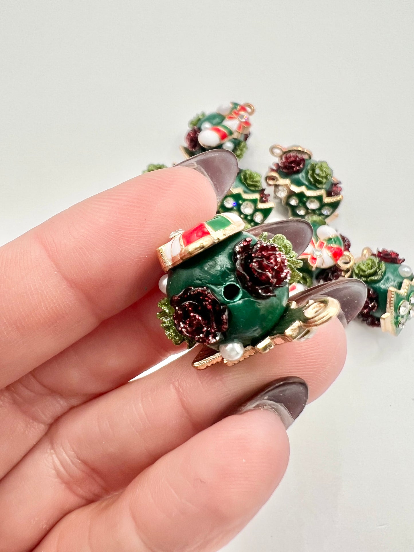 Green Candy Cane and Christmas Tree Bead