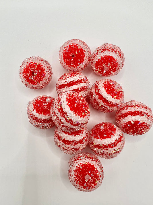 Red Striped Sugar 18 mm Beads