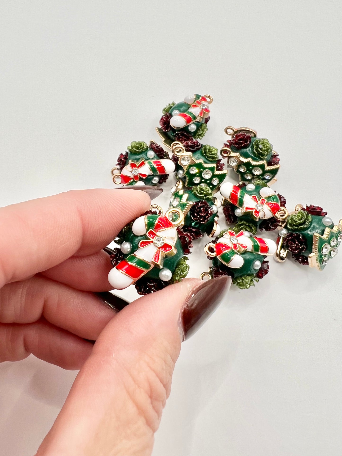 Green Candy Cane and Christmas Tree Bead