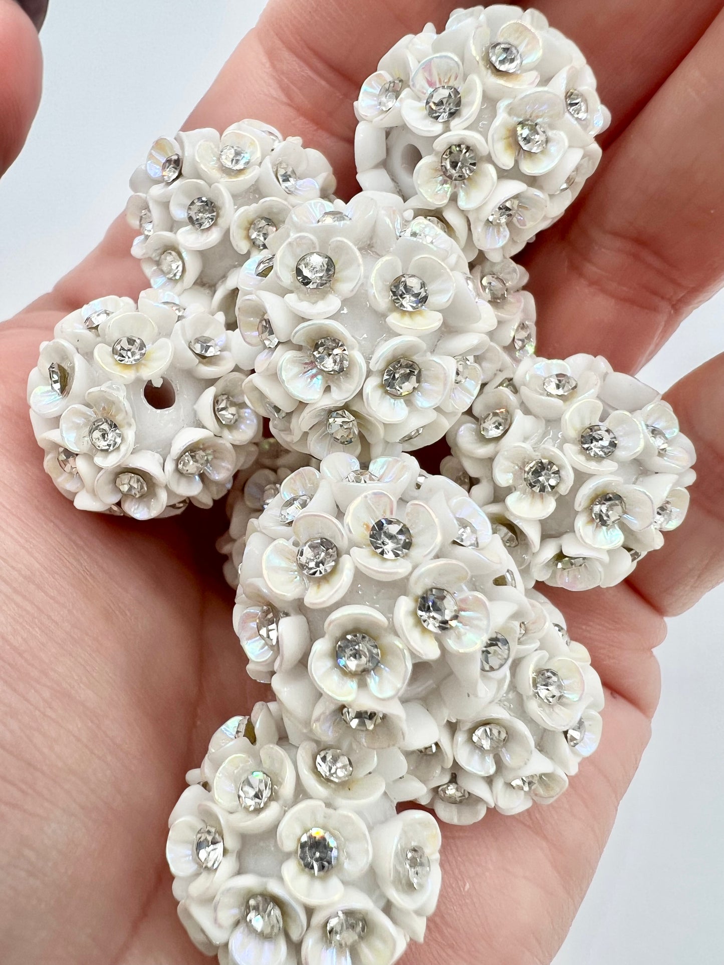 White Flower Rhinestone Bead