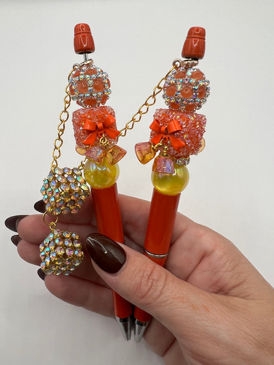 Orange Pen with Rhinestone Dangle