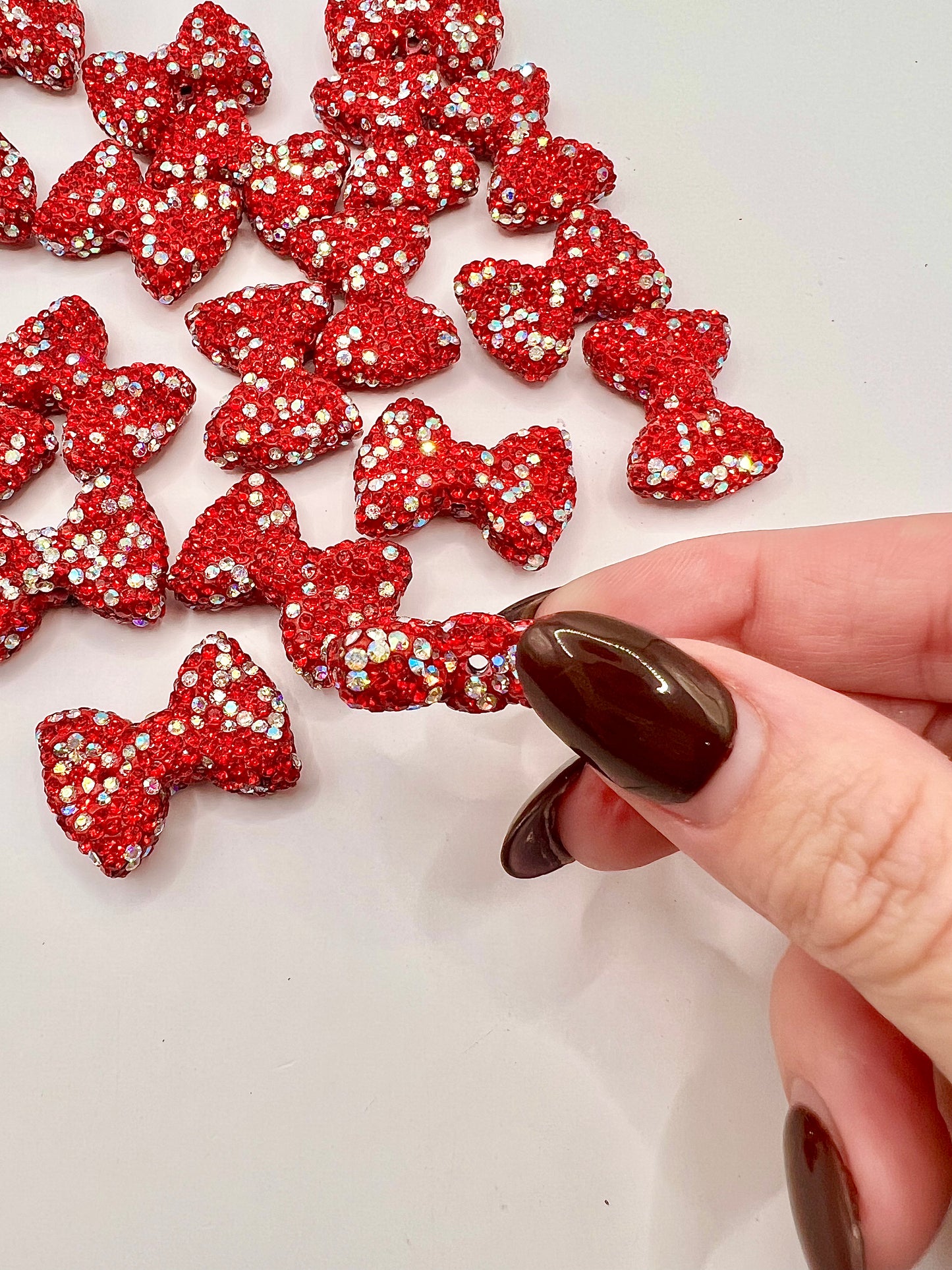 Red and White Rhinestone Bows