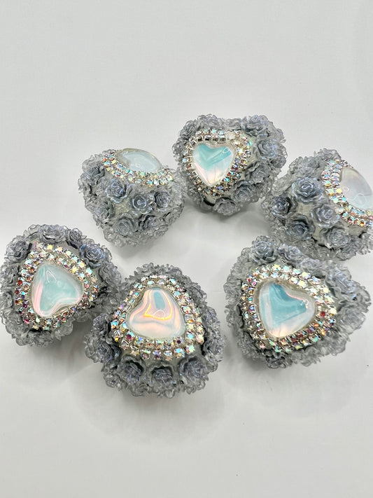 Heart Bead with Iridescent Roses