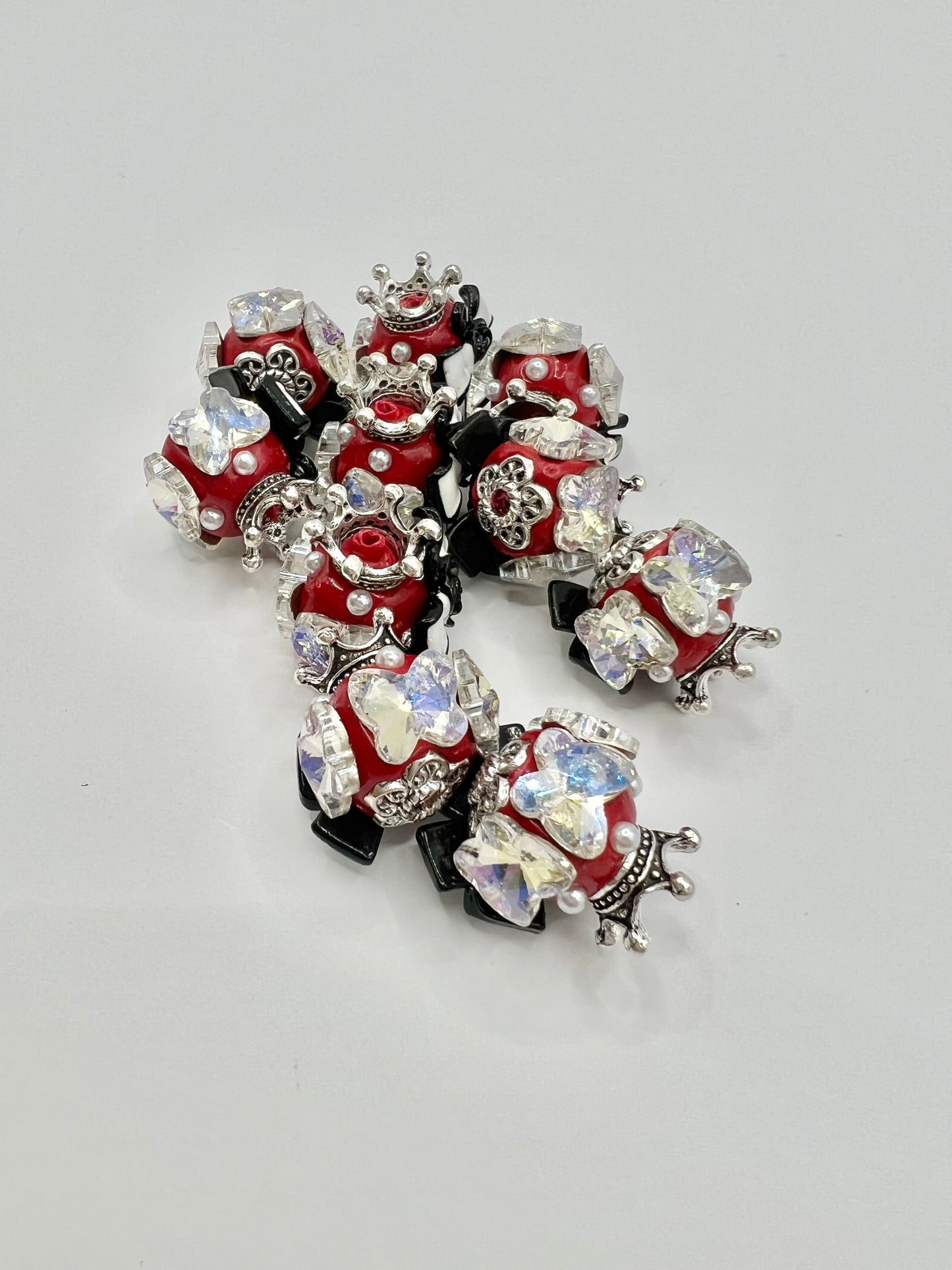 Red Crown Bead with Bow and Butterfly