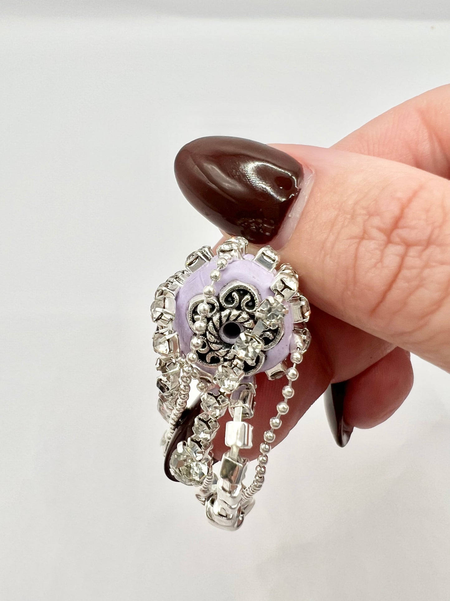 Purple Round Bead with Crown and Rhinestones