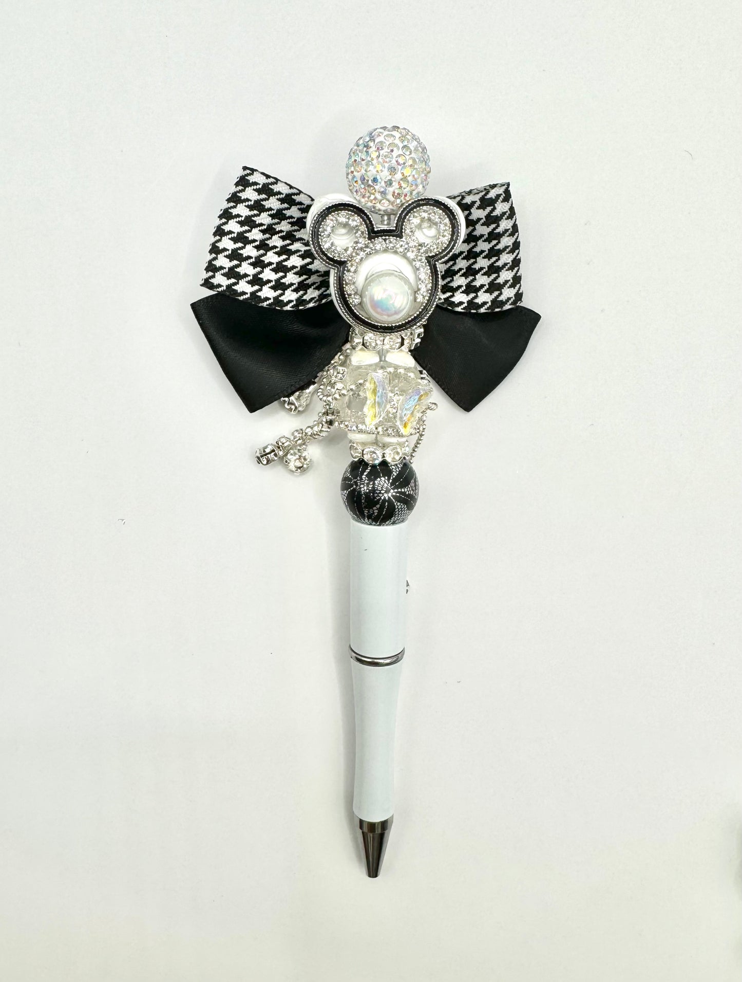 Black and White Rhinestone Bear with Bow.