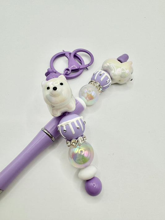 Keychain/Pen Combo White Puppy