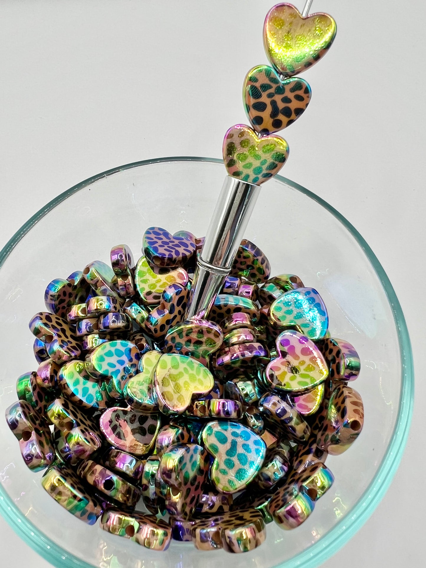 Luminous Cheetah Print Heart Beads