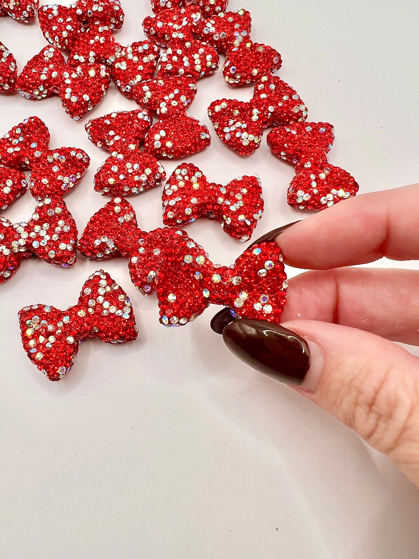 Red and White Rhinestone Bows