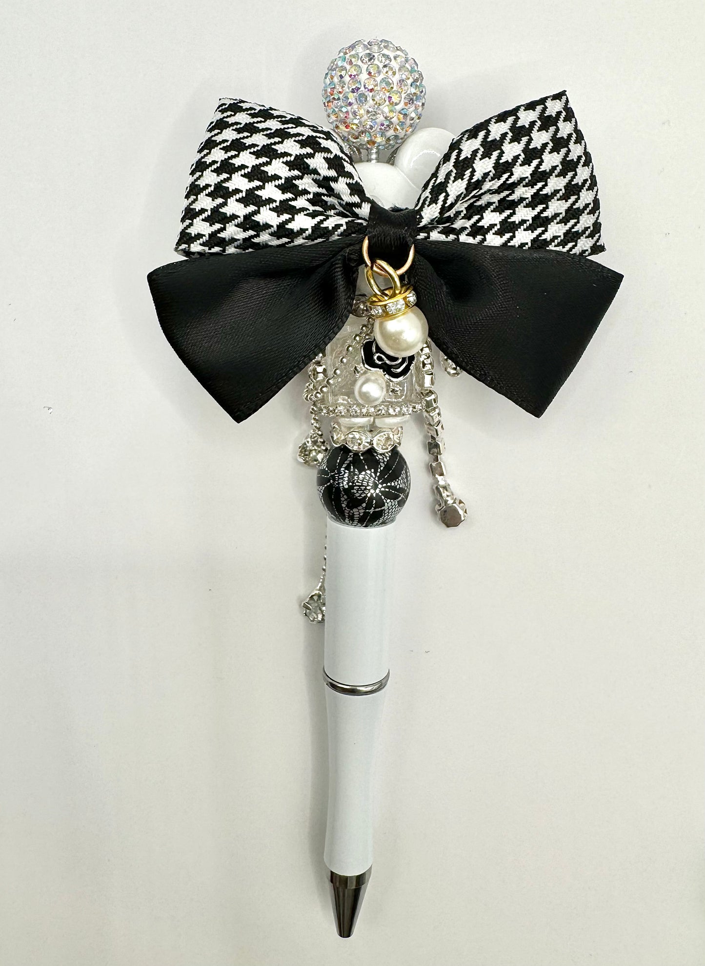 Black and White Rhinestone Bear with Bow.