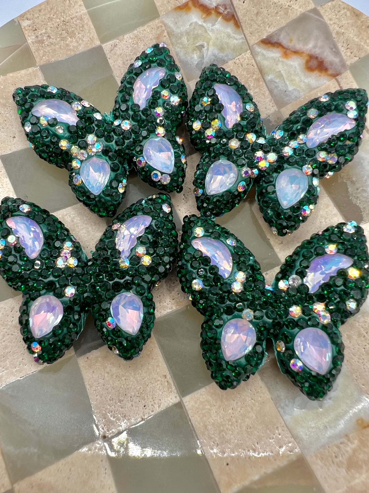 Green Butterfly Acrylic Rhinestone Bead