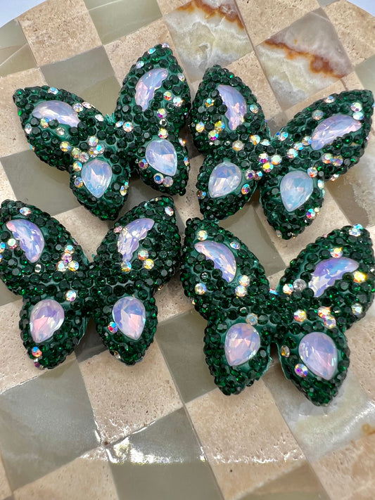 Green Butterfly Acrylic Rhinestone Bead