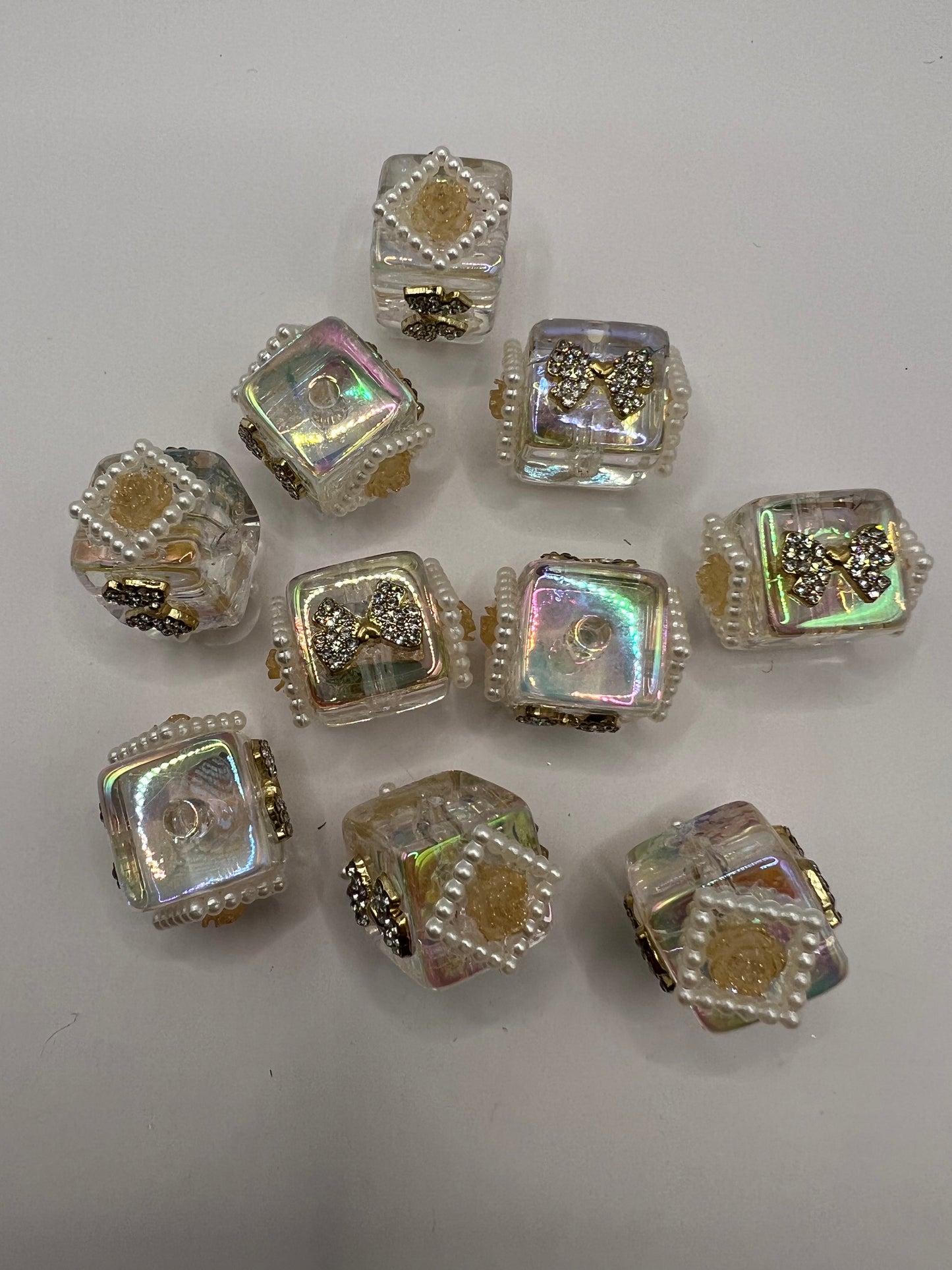 Iridescent Clear Cube with Rhinestone Bow