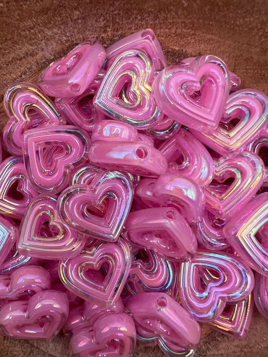 Iridescent Pink Heart Beads