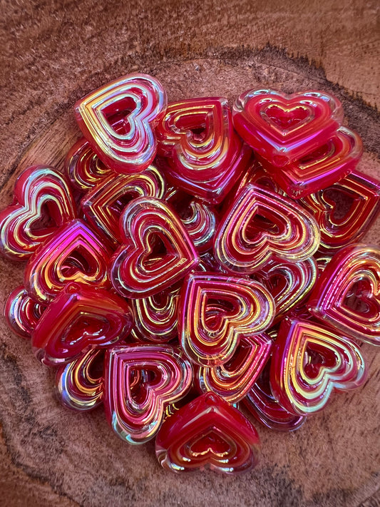 Iridescent Red Heart Beads