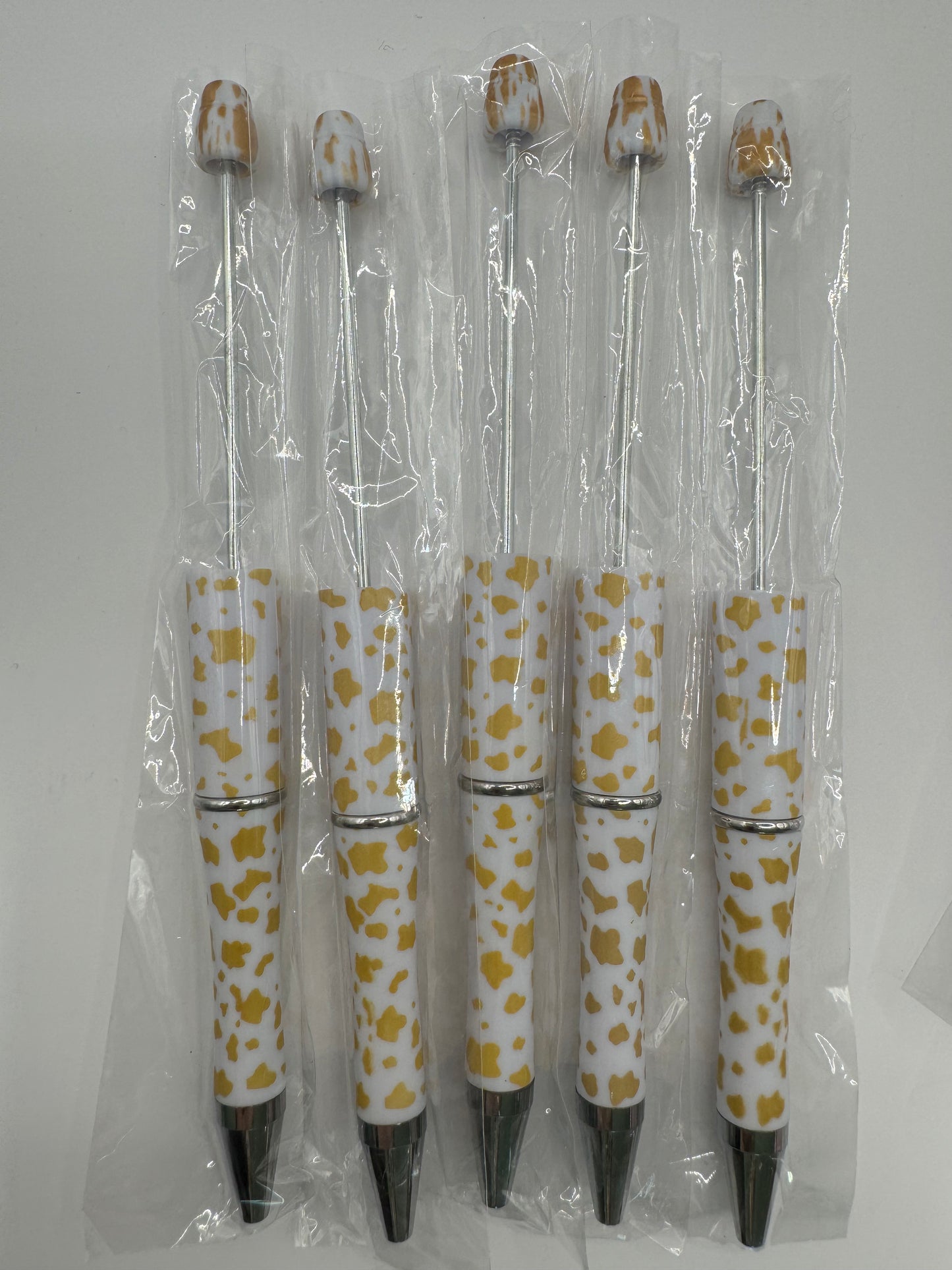 Pack of 5 Yellow and White Animal Print DIY Pens
