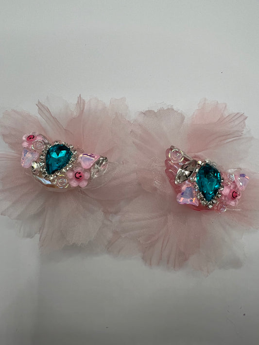 Angel Wing with Blue Stone and Pink Tulle