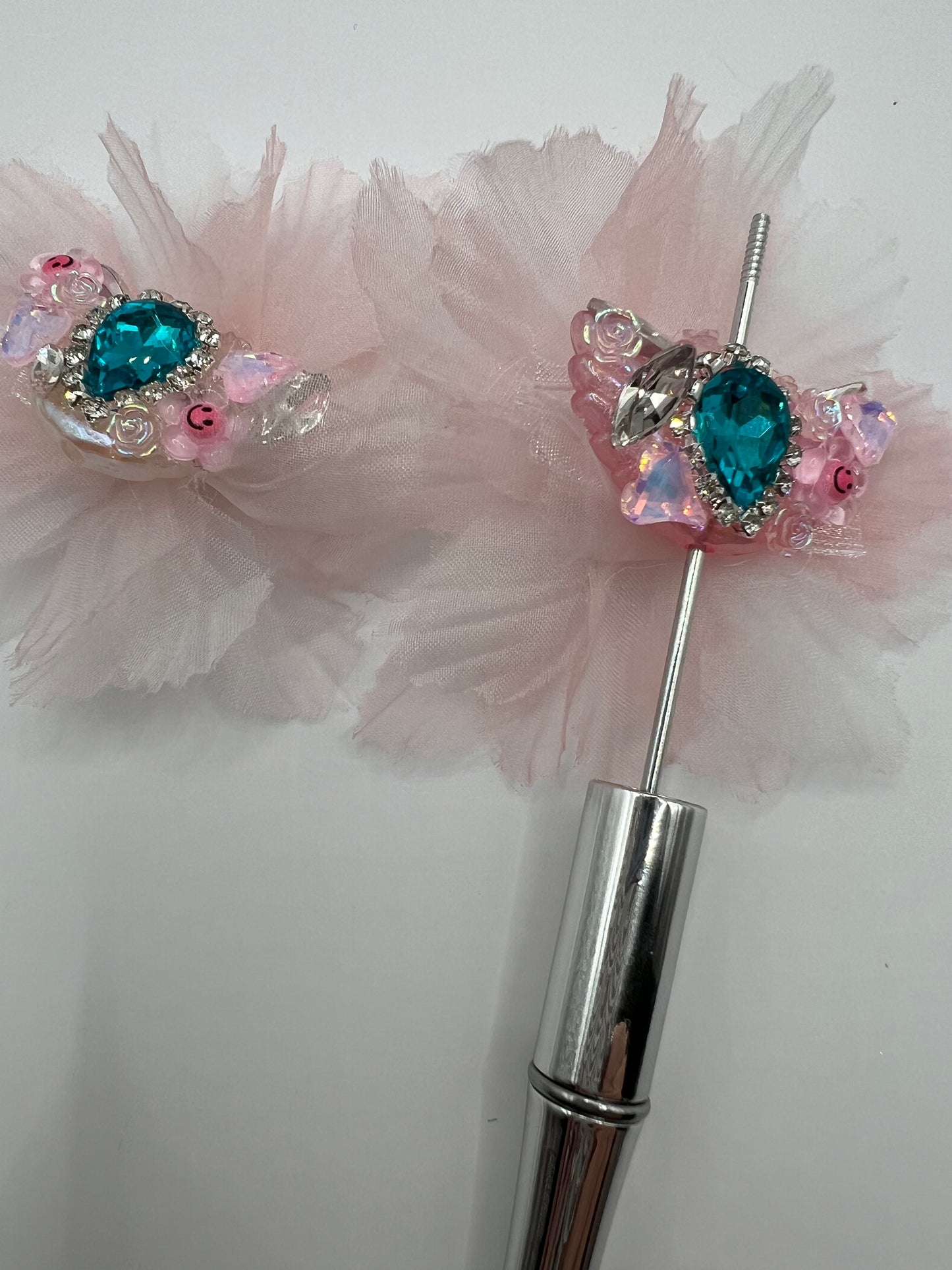 Angel Wing with Blue Stone and Pink Tulle