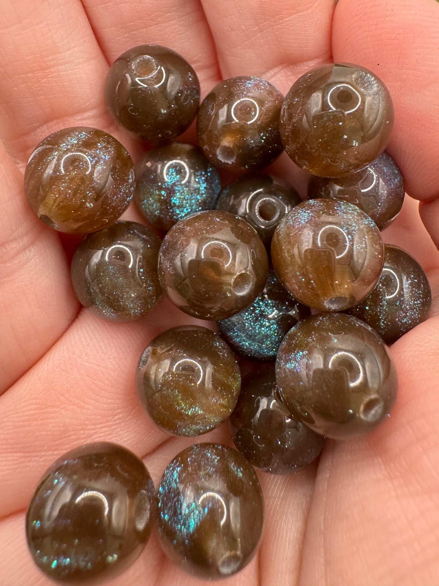 12MM Brown Glitter Bead